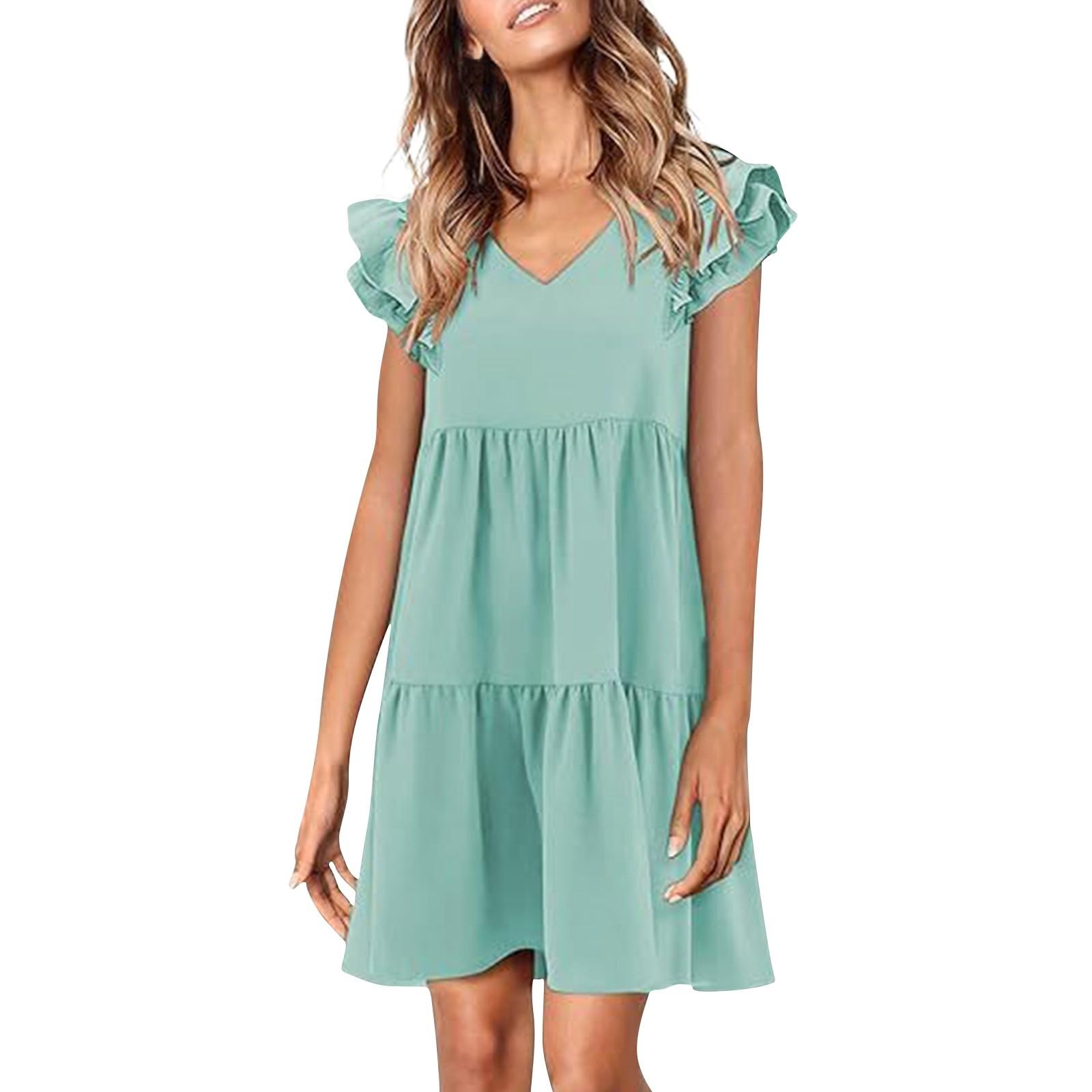 

Женское летнее милое струящееся платье с v-образным вырезом и сложенными рукавами XL