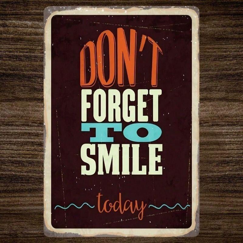Vintage Metal Wall Art Sign Don't Forget To Smile Home Bar Garage Decor