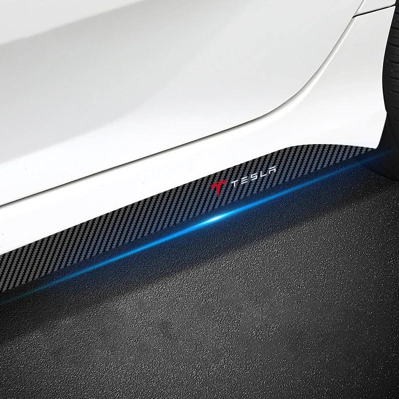 2pc Car Side Skirt Sill Carbon Fibre Body Protection Sticker for Tesla Model 3 Model X S 2016-2020 TMX TMS TM3 Wheel Center Caps