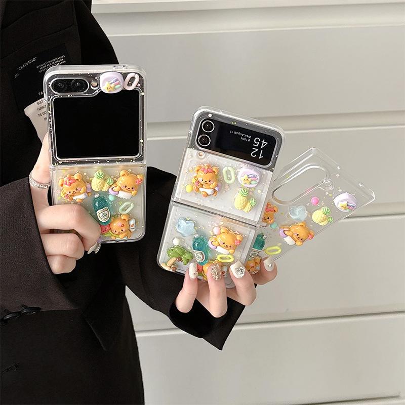 Cute Bear Small Fresh Style Mobile Phone Case for Samsung Zflip6 Clamshell Folding Screen Zfold5 Hard Shell for Women