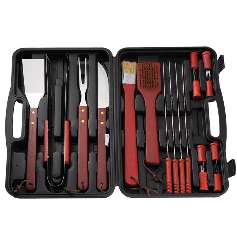 

CGS-W13 Набор инструментов для гриля из 19 предметов с деревянной ручкой: Аксессуары для барбекю из нержавеющей стали, Инструменты для приготовления на открытом воздухе темные хаки