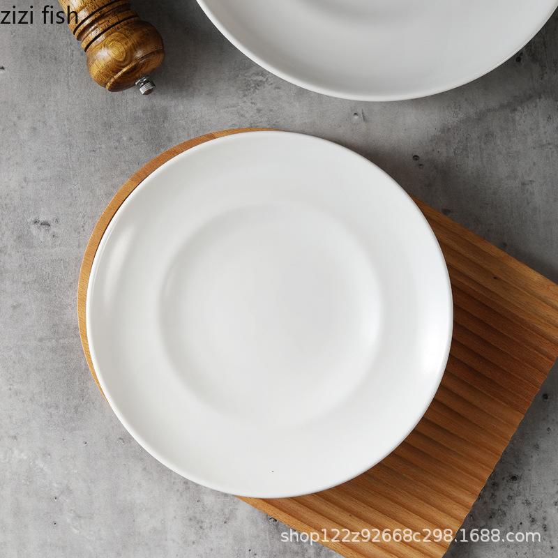 Round Pure White Ceramic Dining Plate Western Style Steak Plates Sashimi Plate Sushi Plates Dessert Bowl Fruit Dish Salad Bowl