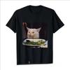 Dinner Table Cat Meme Funny Internet Yelling Confused Gift Black Women T-Shirt NEW Summer Tshirt Funny Tees Harajuku
