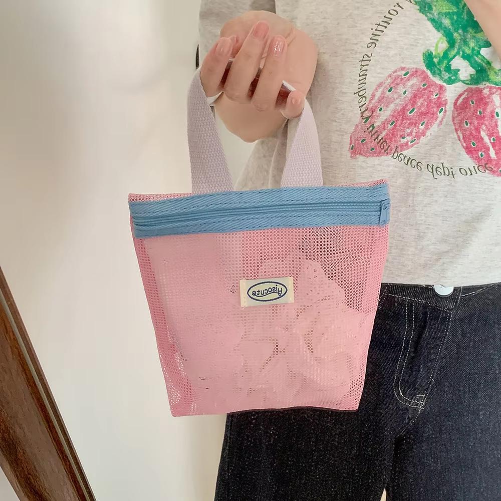 Mesh Handbag Makeup Bag Handbags for Women Makeup Pouch Portable Wash Bag Beach Bag Mobile Key Small Item Storage Bags Organizer