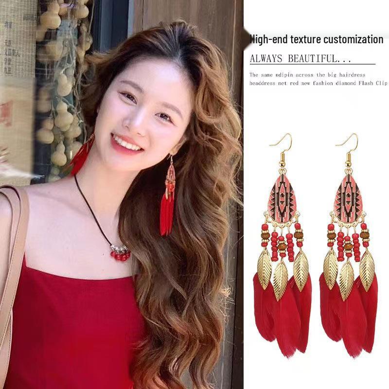 Boho-Feder-Quastenohrringe - Ethnischer Yunnan-Tourismus-Bestseller