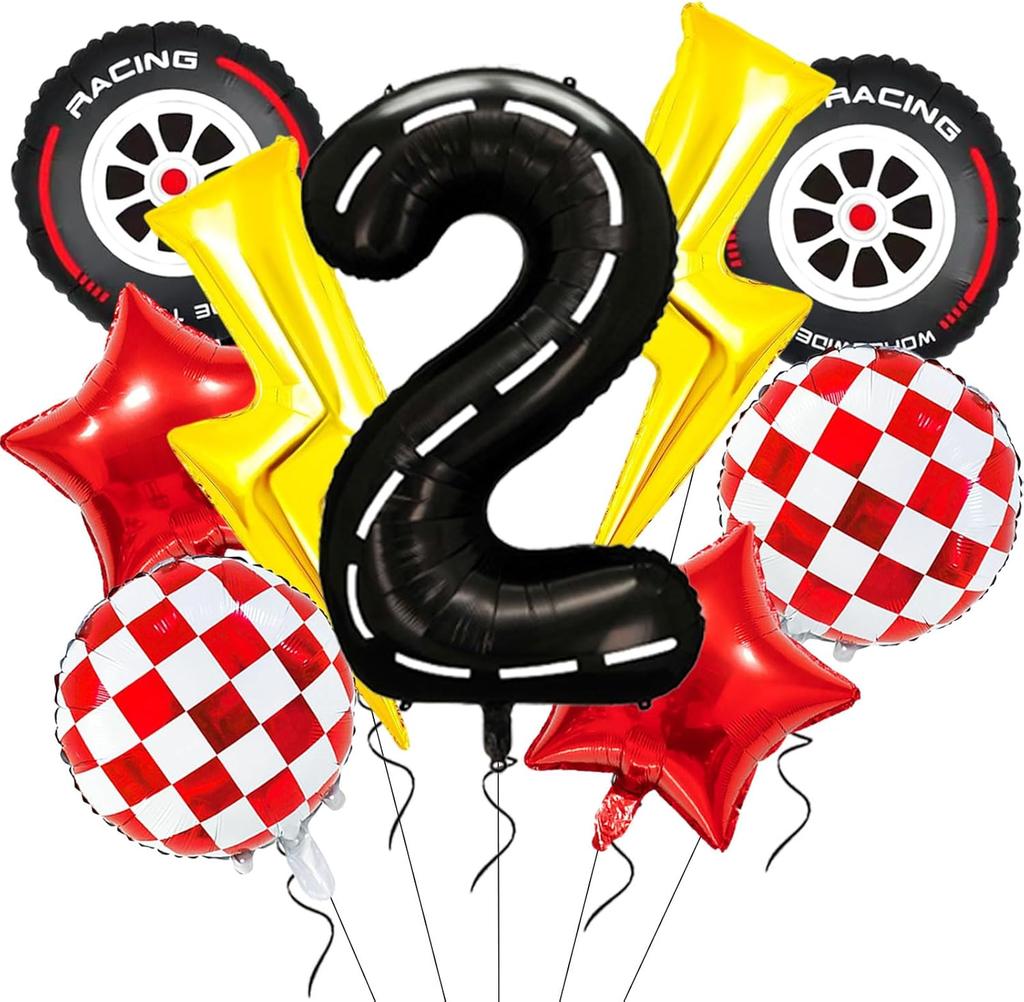 9 Pcs/set Lightning Racing Car Balloons Birthday Decoration Boy's Birthday Stripe Number Racing Party Decoration Inflatable Toys