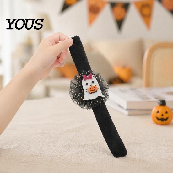 Velvet Wristband Party Favors Stuffed Halloween Slap Bracelets for Kids, Plush Pumpkin Ghost Skull Cute Wrist Kids Holiday Goodie Bag Fillers