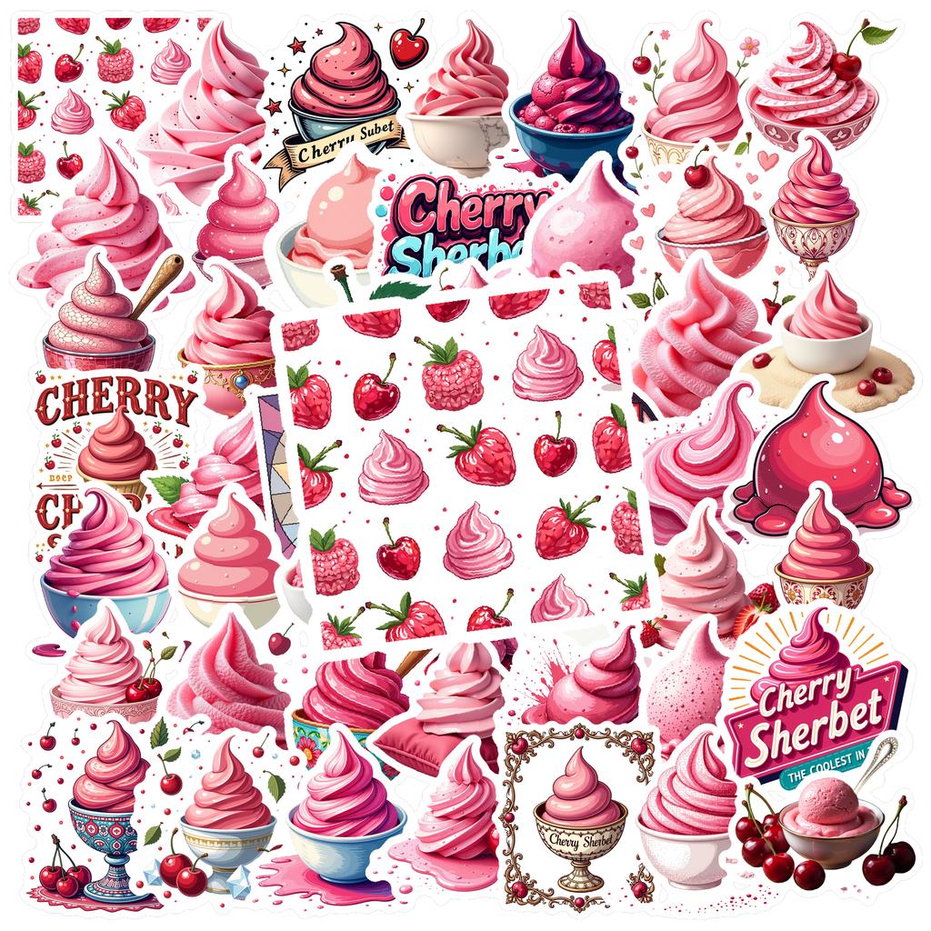 35-50pcs Pink Strawberry Ice Cream Dessert Stickers Cartoon Snacks Food Graffiti Decals Stationery Sticker Reward Gift