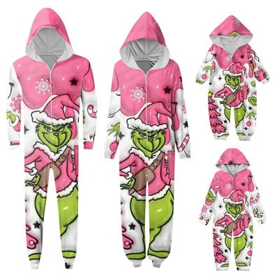 Padre-Navidad Estampado Padre-Hijo con Capucha Cremallera Una Pieza Ropa de Casa