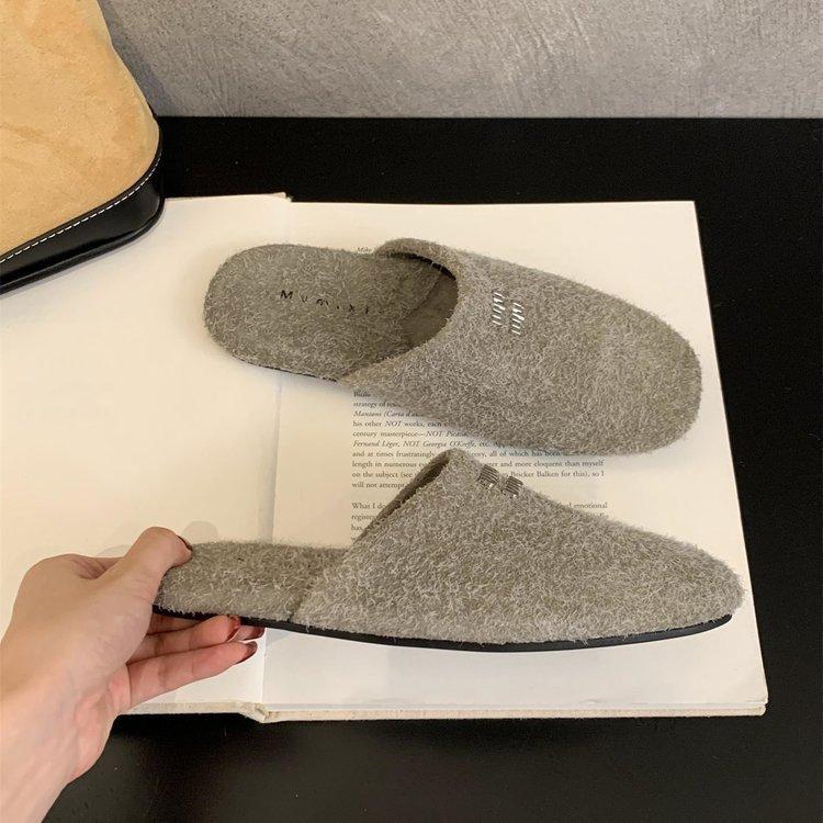 Lazy fashion bag head half slippers women's outer wear autumn new retro temperament casual lazy flat Muller single shoes