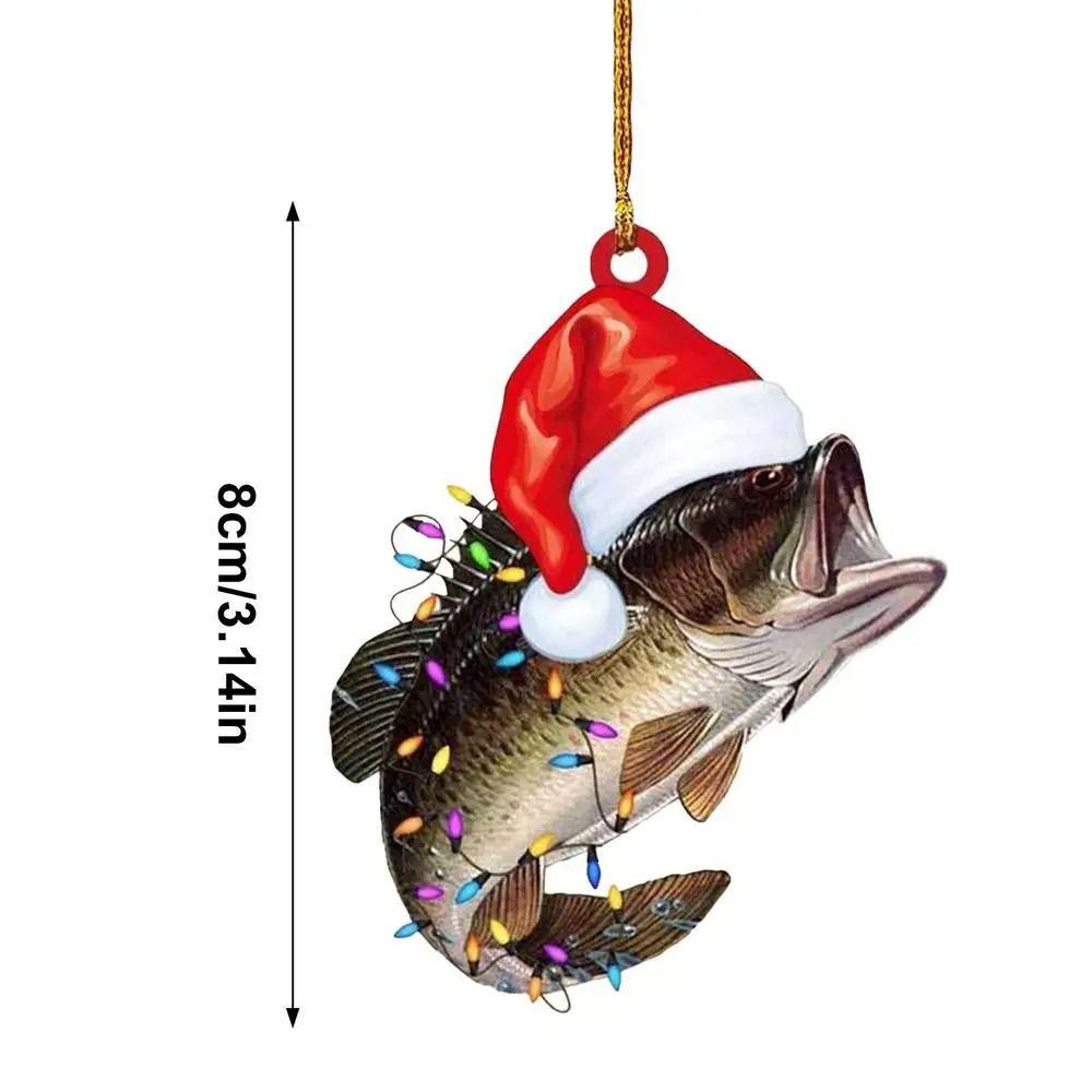 New 2D Flat Christmas Perch Hanging Pendant Acrylic Perch Model Car Rearview Mirror Pendant Perch Fish Keychain Navidad Decor