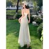 Girls Casual Seaside Lace Suspender Dress Women's Summer May Day Travel Beautiful Fishtail Dress Long Dress