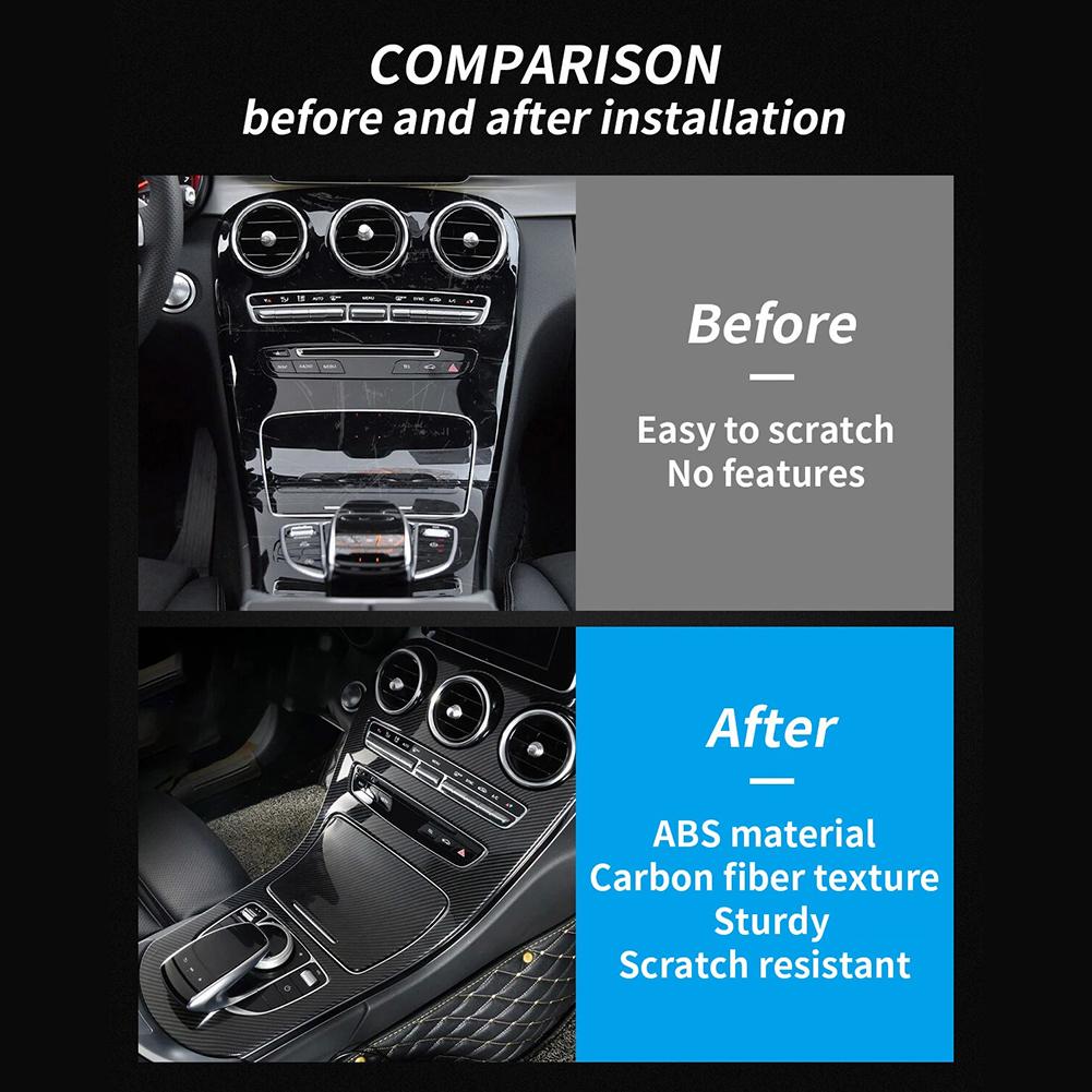 Carbon Fiber ABS Center Console Decoration Panel Cover Trim For C Class W205 2019-2020 For GLC Class X253 2020 Car Accessories