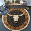 Leopard Print Bull Skull Round Area Rug,Carpet Rug for Living Room Bedroom Sofa Playroom Decor,Non-slip Floor Mat