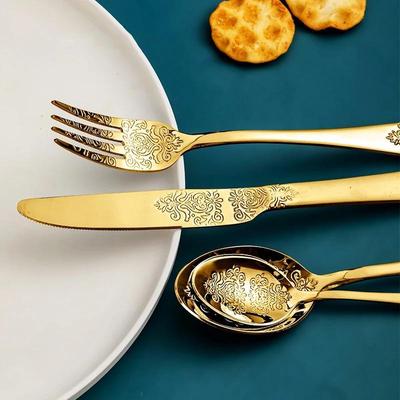 Set di posate in oro Cucchiai forchetta in acciaio inossidabile Kit di stoviglie Coltello Set di posate di lusso Stoviglie per cucina di casa Ristorante