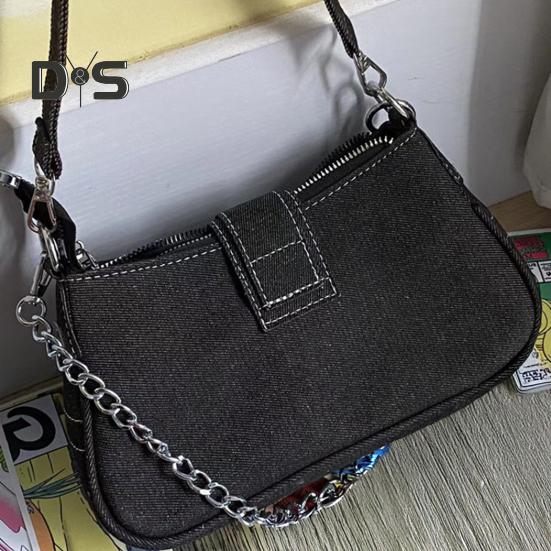 Grunge Hobo Bag Denim Shoulder Bag Underarm Bag Vintage Crossbody Bag Casual Handbag for Women Girls Daily Outings Street