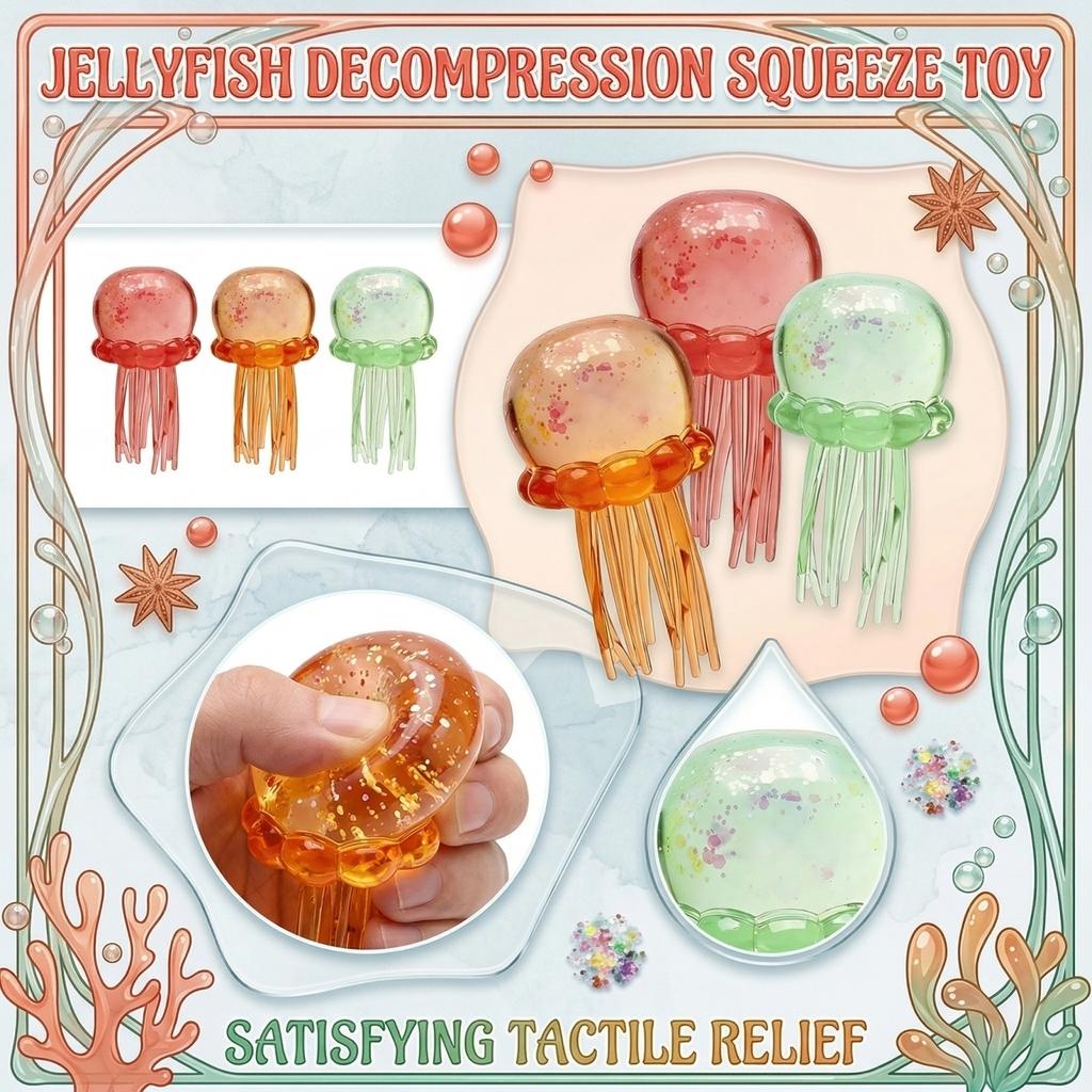 Simulation Jellyfish Stress Relief Toy Squeezing Sensory Ball for Hand Exercise and Relaxation Suitable for Adults and Children