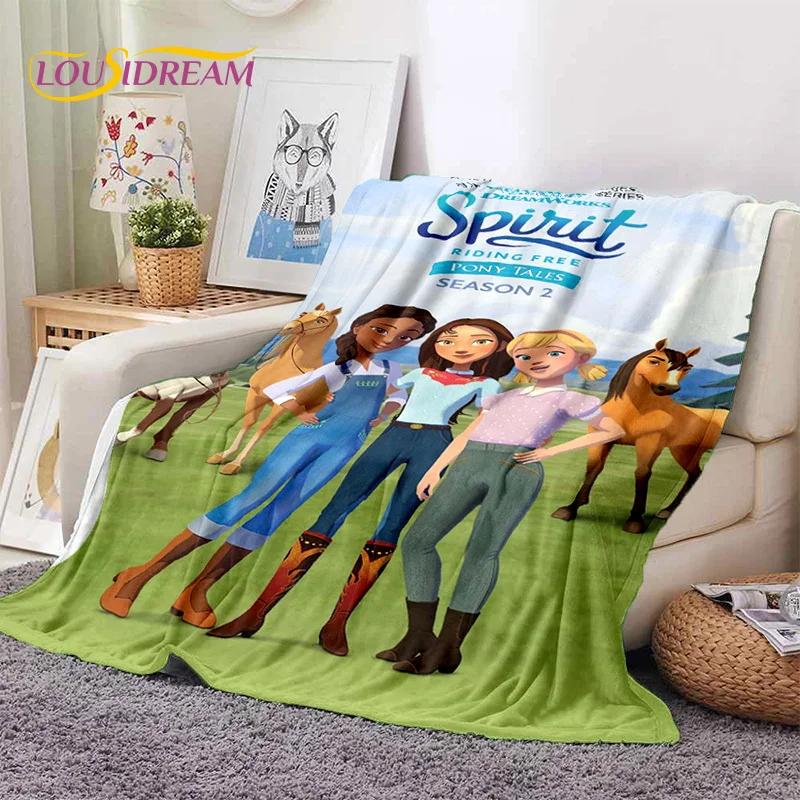 Spirit Riding Free Cartoon Horses Soft Blankets Cozy Throw for Picnics Bed Sofa Home Bedroom Perfect Gift for Girls