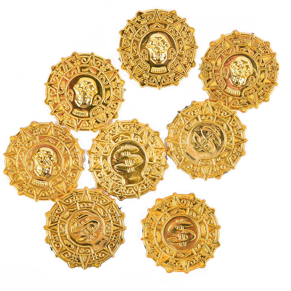 50pcs/pack New Skull Pirate Gold Coins Game Coin Prop Happy Halloween Event Party Decorations Favors Treasure Coins Fake Plastic