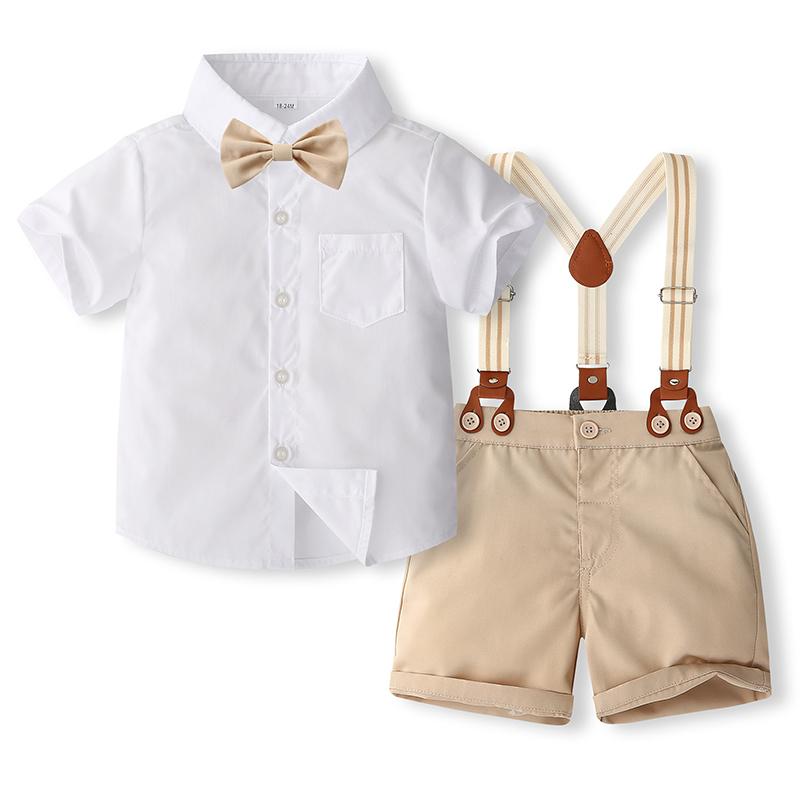 

Summer Toddler Kid Boy Clothing Set Solid Color Short Sleeve Button Shirt with Shorts 2Pcs Gentleman Outfit 4Y