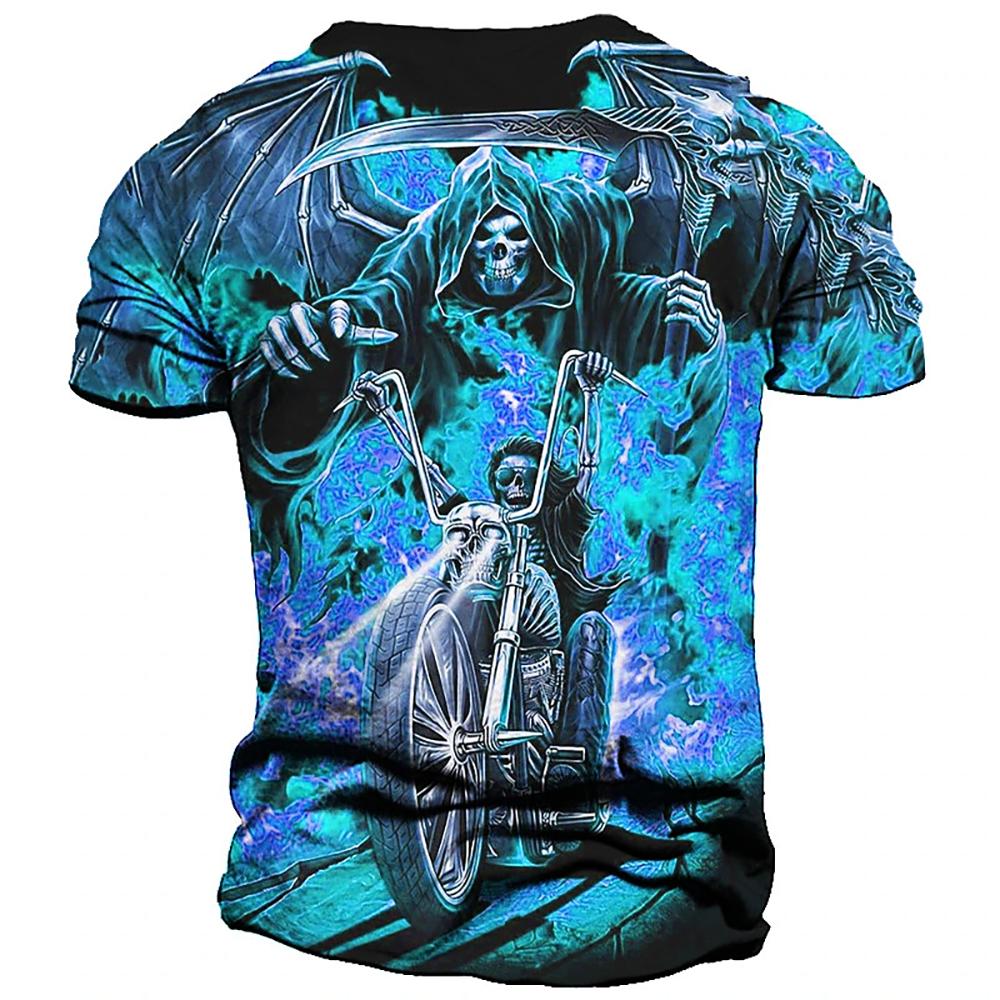 Men's Graphic Skull Flame Motorcycle T Shirt Casual Streetwear Short Sleeve T Shirt 3D Print Crew Neck Tees Top Vintage Clothing