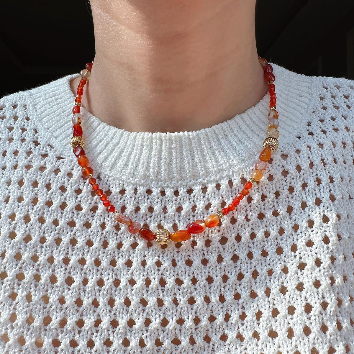 

Ожерелье из натуральных бусин агата, серия растений, золотой браслет с семенами, женские ретро-серьги красного цвета 898