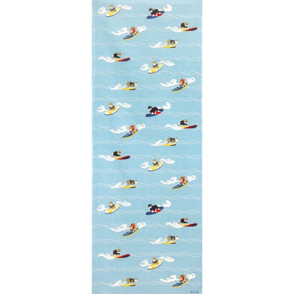 Hamamonyo Tenugui hand Mameshiba Surfing Blue (Japanese towel) - -