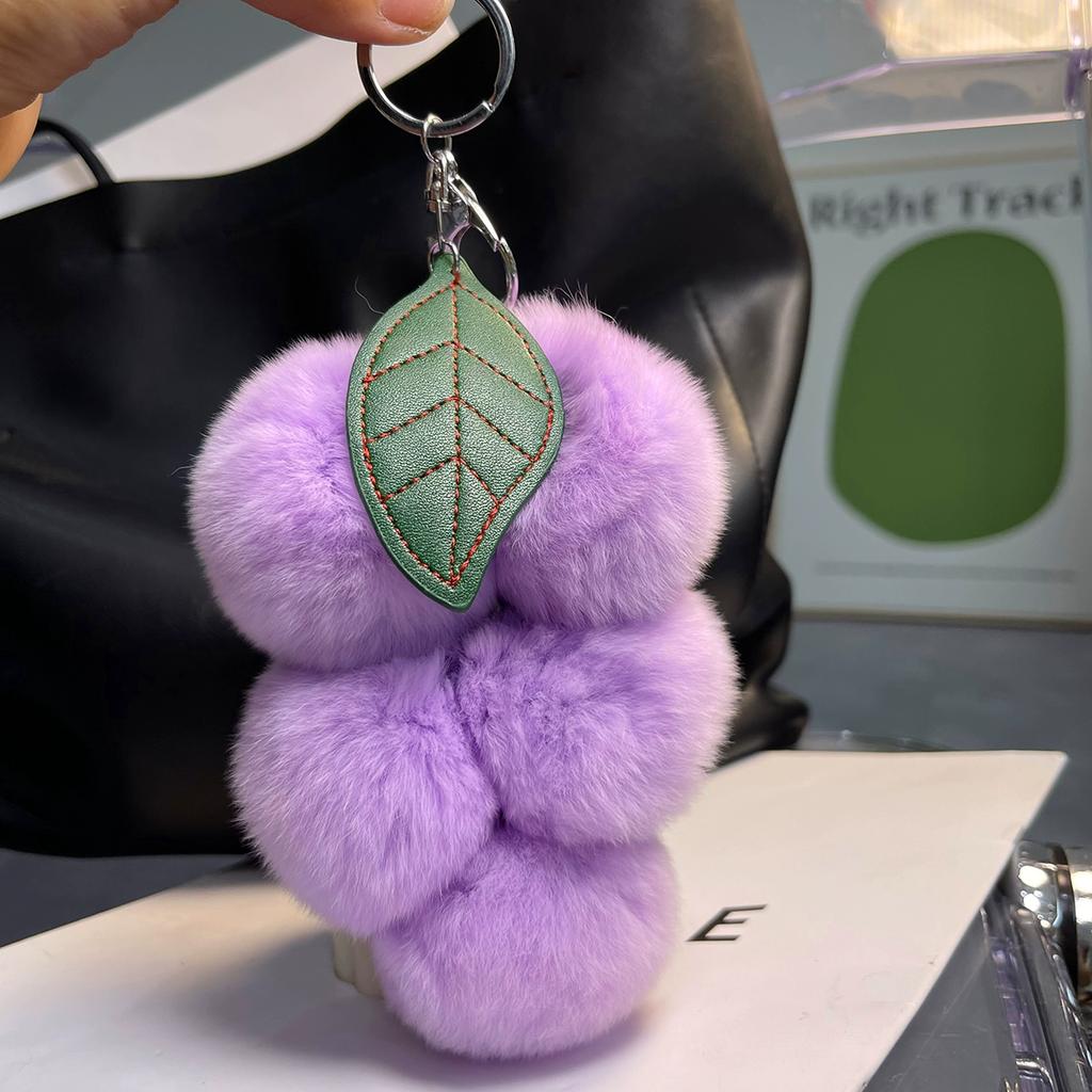 Real Rex Rabbit Hair Small Grape Bag Pendant Ins Internet Celebrity Cute Pom-pom Car Keychain Pendant Accessories Female