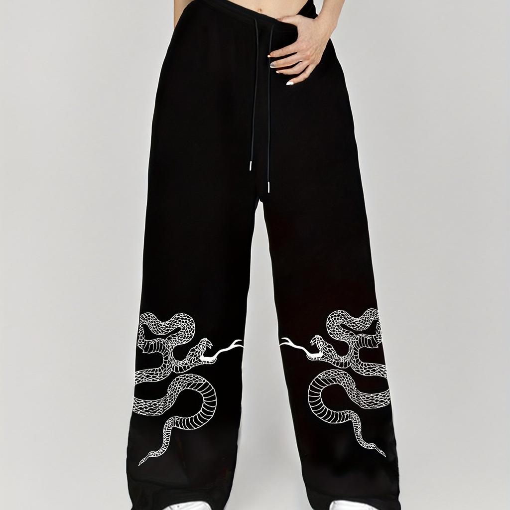 Pantalon Homme et Femme Style Sombre Y2K Imprimé Symétrique Double Serpent Jambe Large Sport de Rue et Loisirs