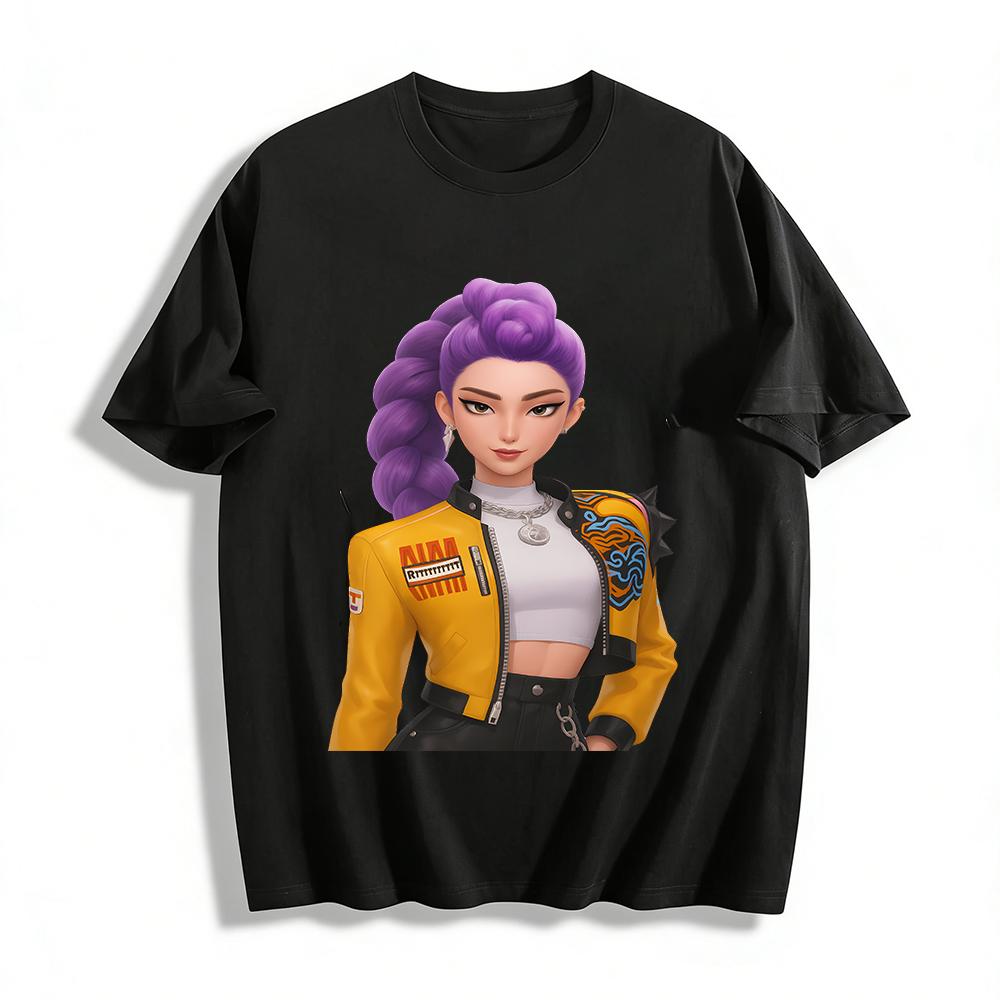 

Cyber Style Purple Hair Cool Girl Print Crop Top Trendy Street Style Navel-exposed Bottoming Shirt Pure cotton T-shirt XXS