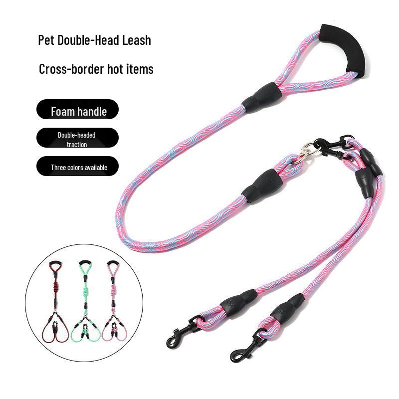 Wave Pattern Anti-Tangle Detachable Double Dog Leash