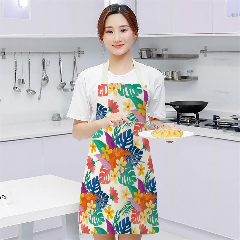 unframed Creative Plant Priinting Women Kitchen Aprons Cooking oil-proof Cotton Linen Antifouling Chef Apron 55x68cm