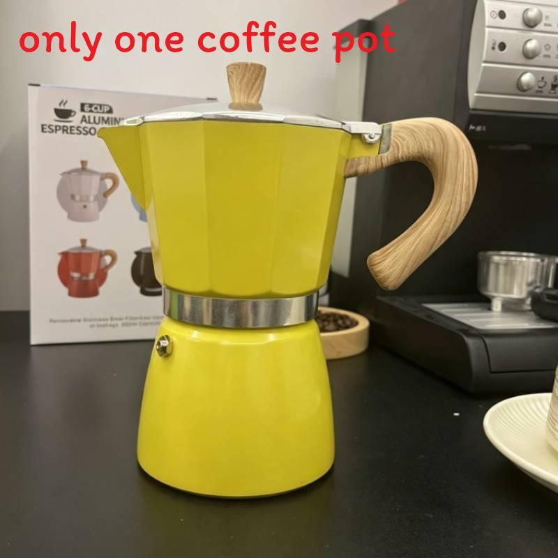 Caffettiera Moderna Minimalista in Alluminio con Manico in Legno per la Preparazione in Casa