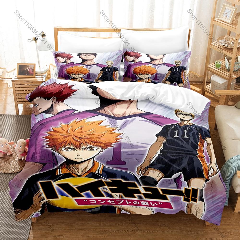 Cool Kuroo Tetsuro Kenma Kozume Cat Logo Nekoma Uniform Volleyball Court Duvet Cover + 2 Pillowcases Sports Anime Bed Linen