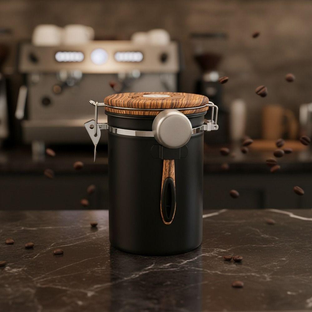 Airtight Coffee Bean Vacuum Sealed Jar with Spoon Coffee Bean Storage Box Tea Leaf Canister Candy