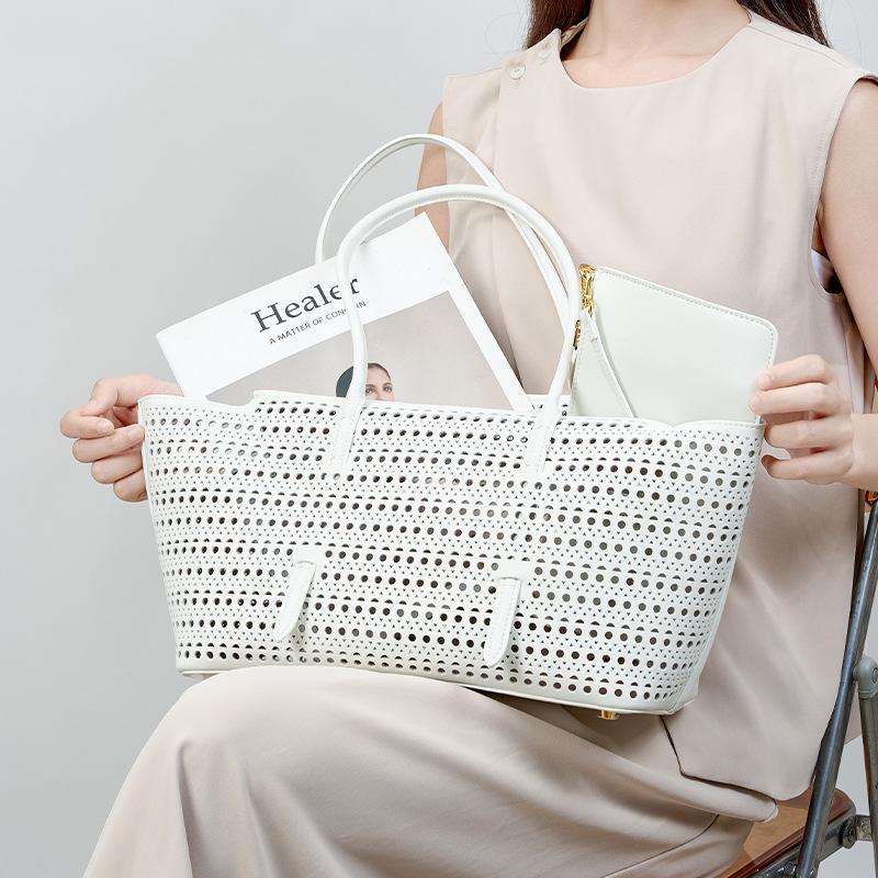 Hand-Konnossement Umhängetasche Perforierte Damen-Tragetasche aus Rindsleder mit großem Fassungsvermögen