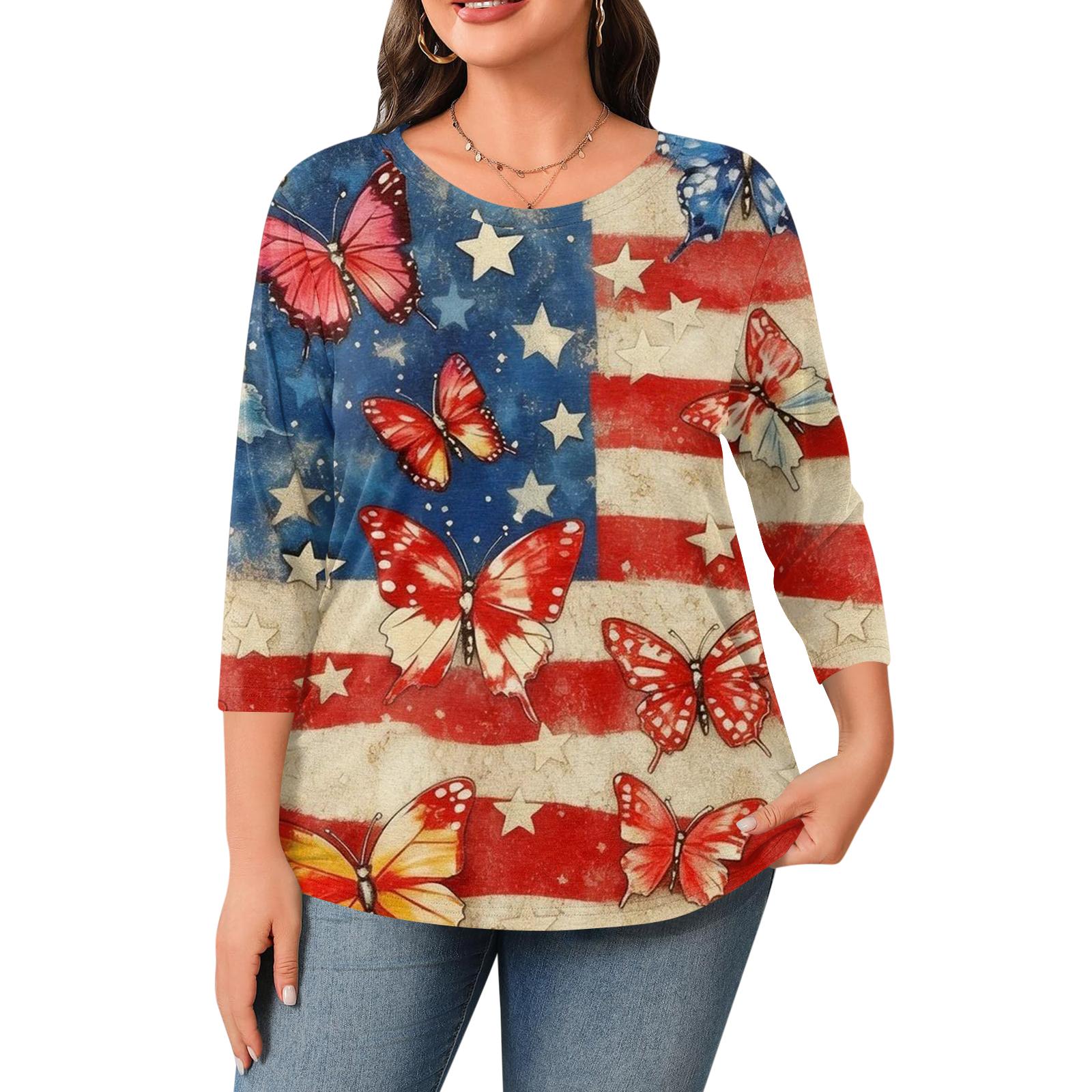 

Plus Size Women s Round Neck 3/4 Sleeve Printed Top XL кавун червоний колір