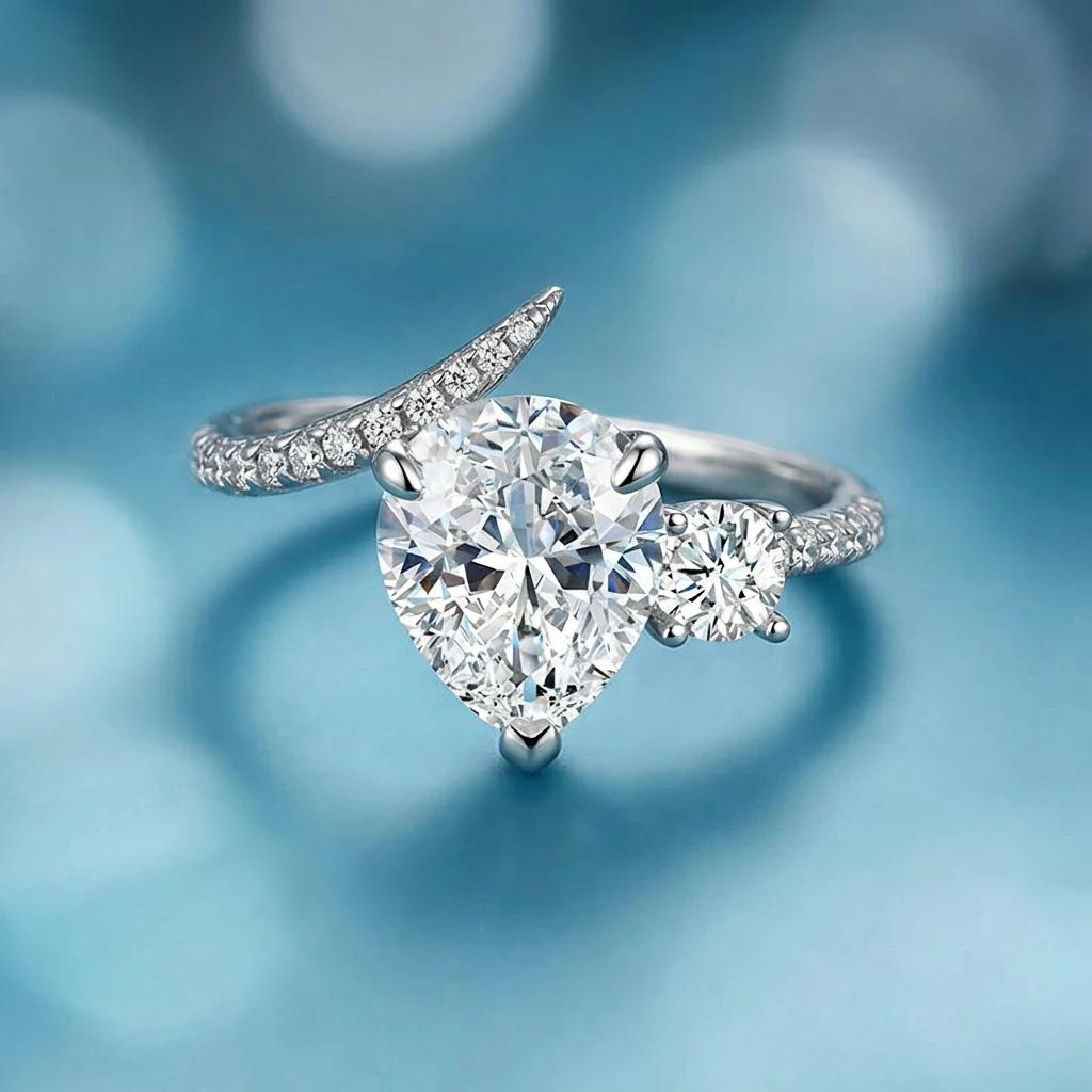 Elegant Twisted Split Shank Moissanite Ring S925 Silver 18K White Gold Plated Dainty Ladies Proposal Anniversary Birthday Gift