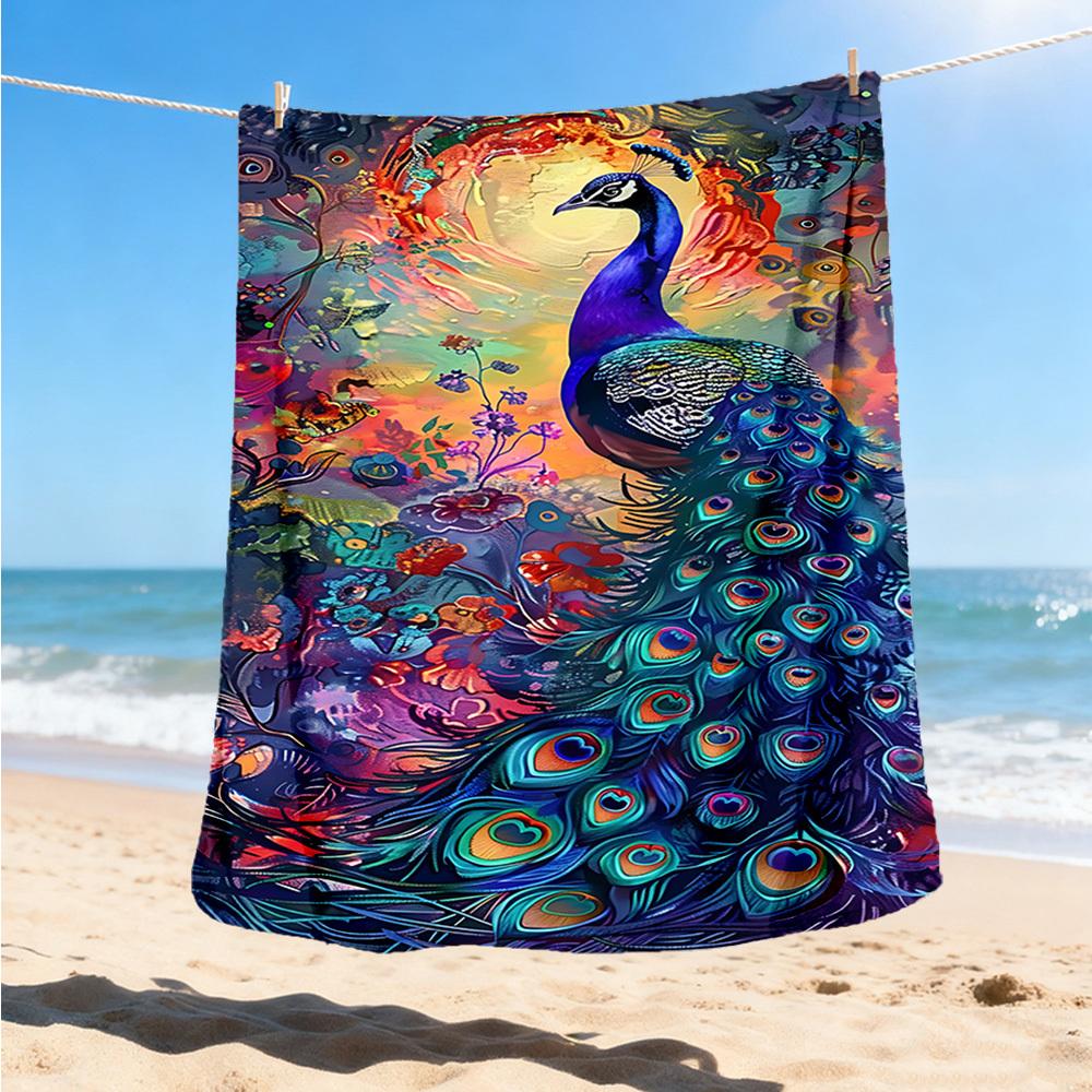 1pc Peacock Feather Artwork Throw Blanket Polyester Fiber, Lightweight Flannel, Soft & Warm, All Season Use for Outdoor, Camping Digital Print