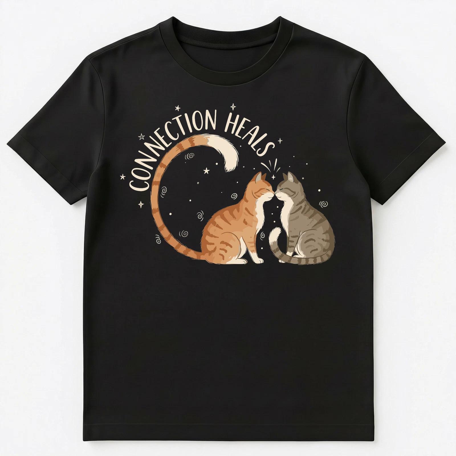 Connection Heals Inspirational Cat Art Design Unisex T-Shirt M