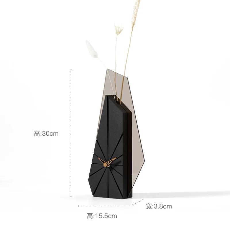Modern Design Desk Clock Living Room Decoration Dried Flower Ornament Home TV Cabinet Accessories Creative Art Table Clock