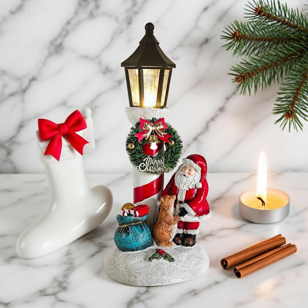 Durable Christmas Decoration Led Light-up Santa Claus Snowflake Christmas Ornament Decor Resin Xmas Figure Festive Tabletop