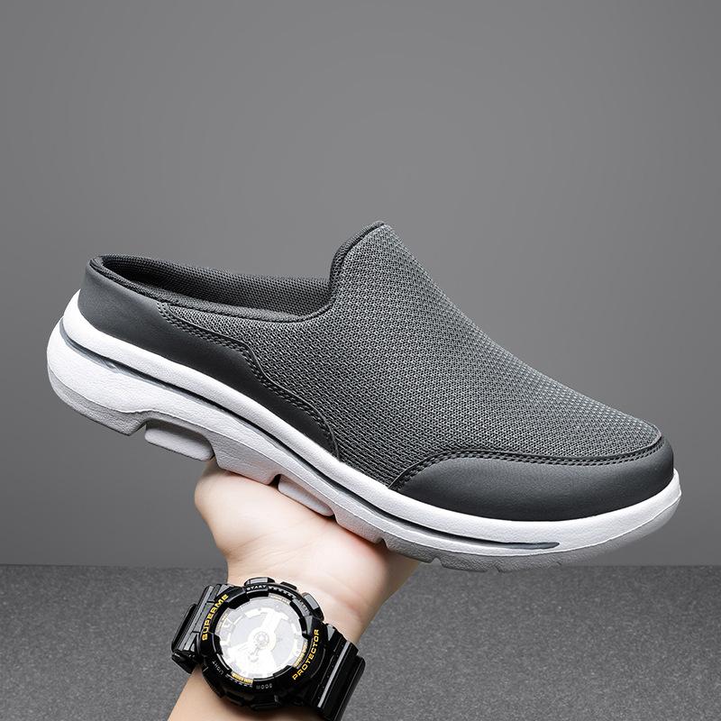 New Casual Shoes For Women's Half-Stopping Single Shoes For Women's Flat Sole One Foot Pedal Mesh Breathable Sandals Without Hee