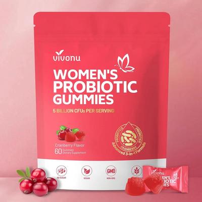 60 Women Probiotic Gummies, Probiotics for Women, Cranberry Flavour, 5 Billion CFU for Intimate and Digestive Health