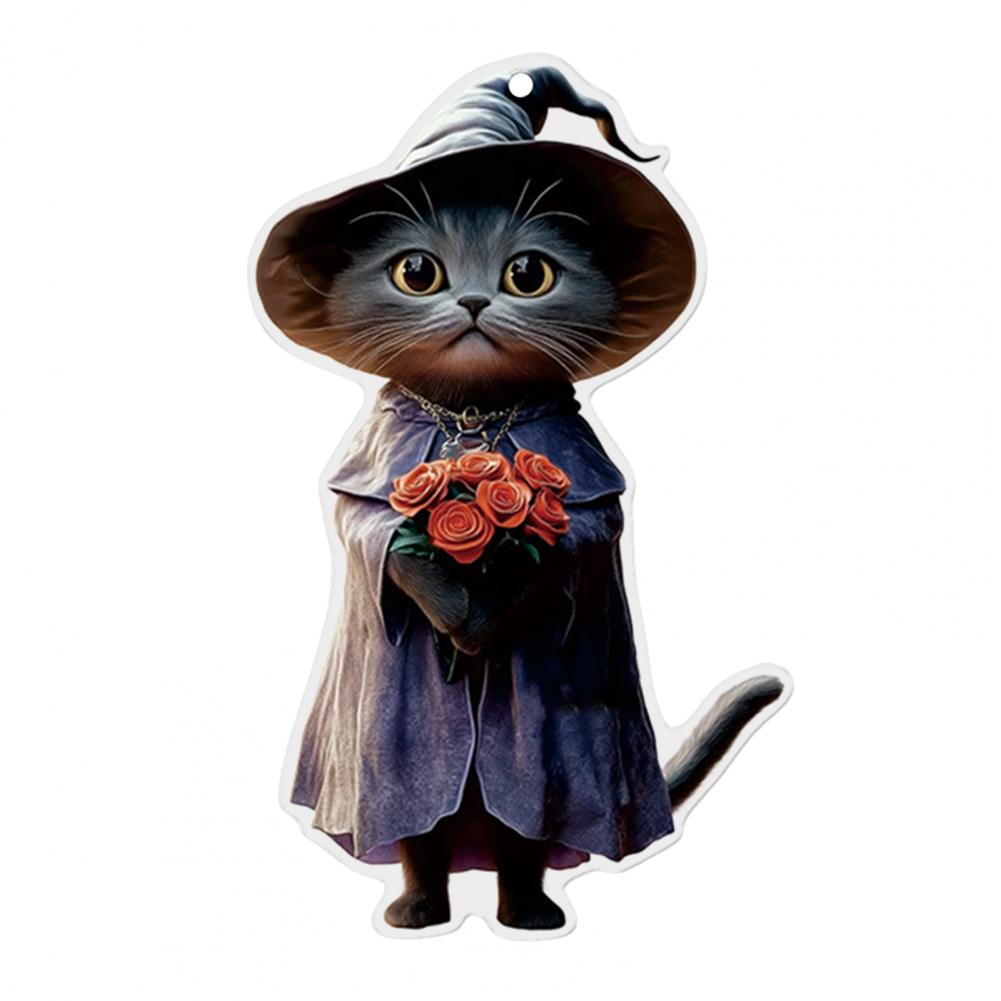 Halloween Car Ornament Halloween Themed Car Charm Halloween Cartoon Witch Cat Car Mirror Hanging Decoration for Rearview