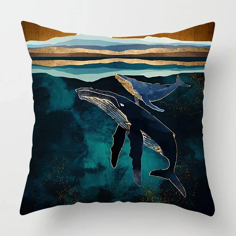 Nordic Mountains Sunrise Whale Metal Painting Pillowcase Sofa Decoration Cushion Cover  Home Decoration Cushion Cover