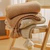 Waffle Pattern Nordic Knitted Blanket with Tassel Sofa Blanket Simple Nap Blanket  Bed