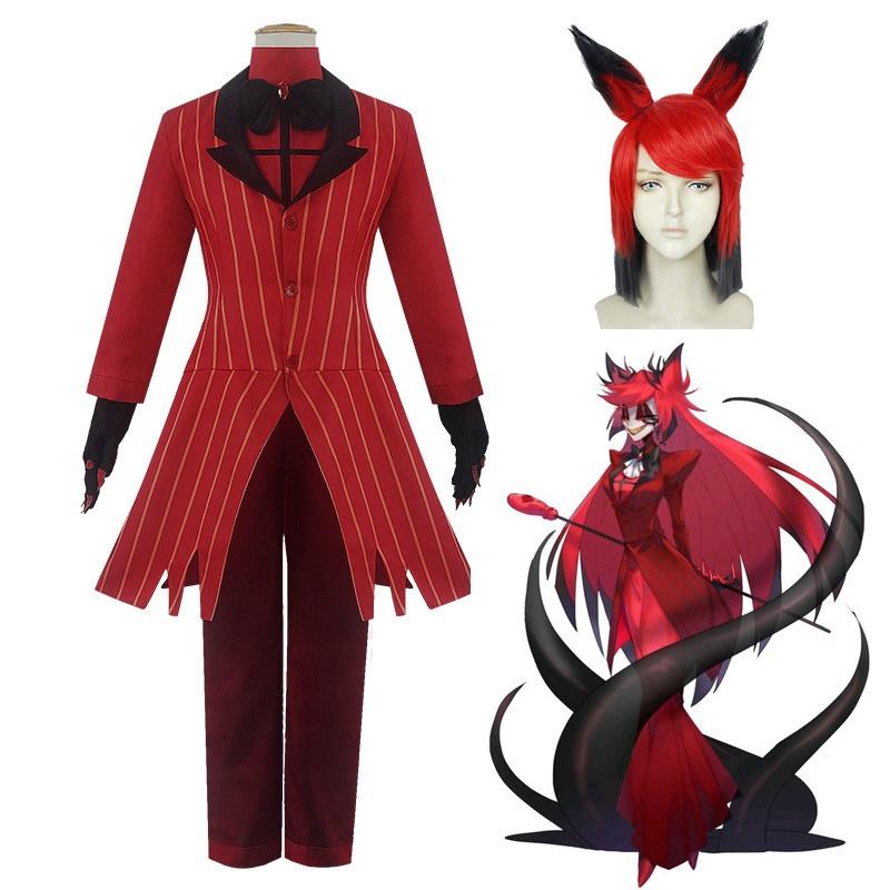 Nádherná cosplay sada kostýmu Alastora z Hazbin Hotelu s živým červeno-černým designem