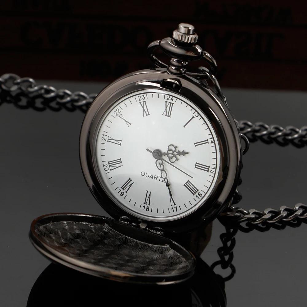 10pcs/lot Luxury Sensitive Smooth Retro Black Quartz Pocket Watch Men's Gentlemen's Sweater Chain Clock Male Best Gift