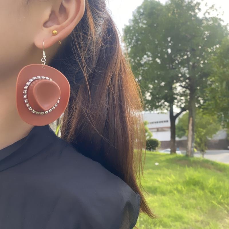 Cowgirl Hat Earrings Cute Western Earrings for Women Rhinestones Cowboy Hat Dangle Drop Earrings Trendy Jewelry Gift